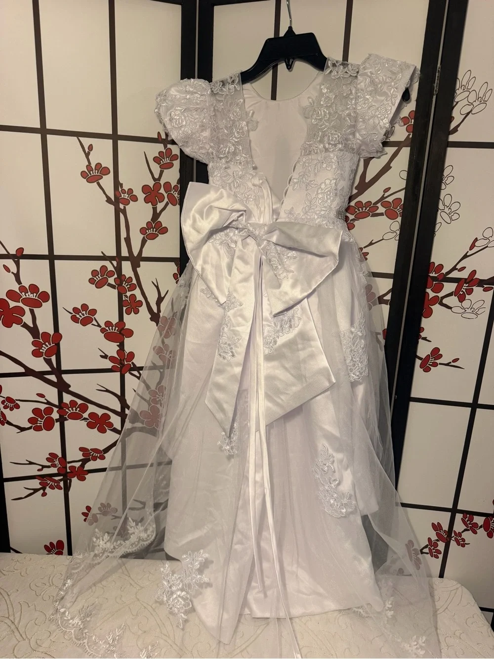 White Lace Flower Girl Dress with Sparkle Waistba  by nd